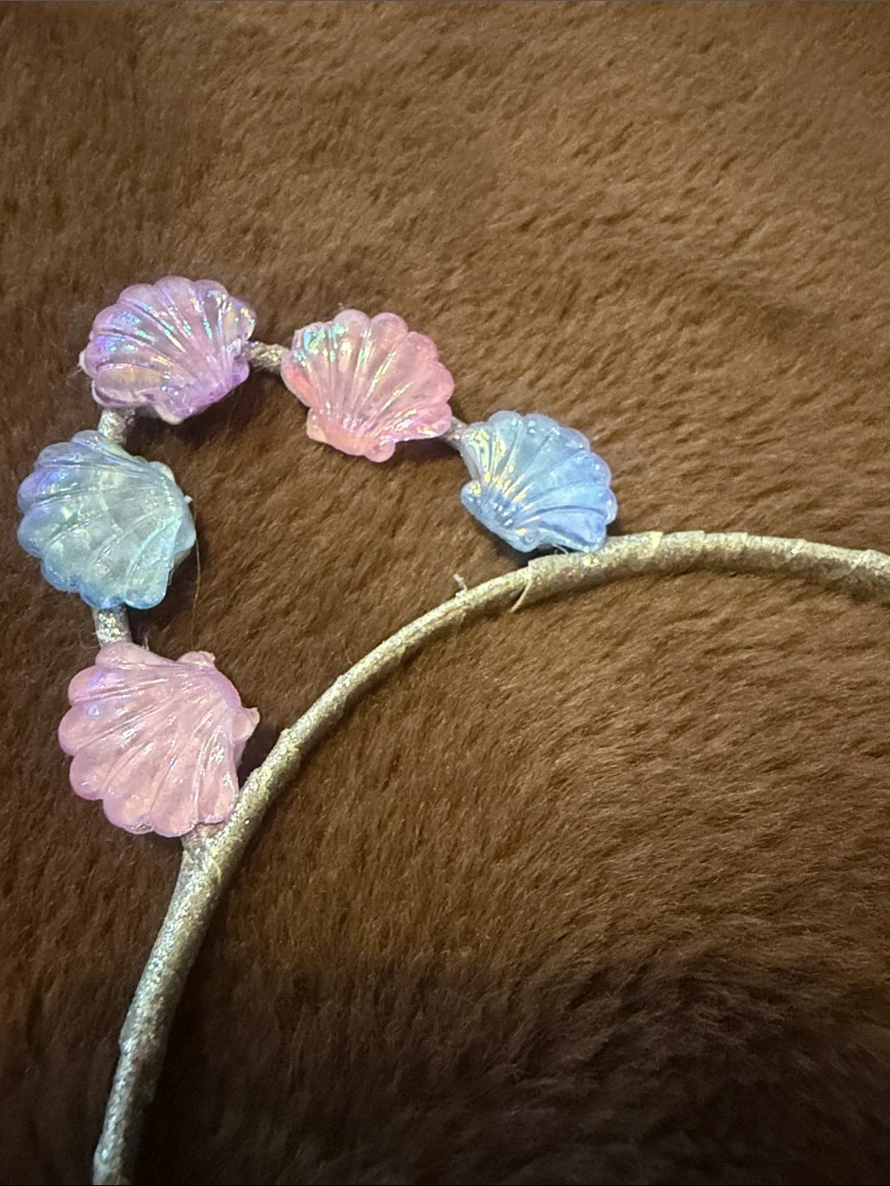 Kids Iridescent Pink & Blue Shell Cat Ear Headband